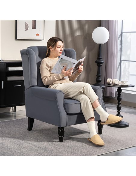 HOMCOM Wingback Accent Chair, Retro Upholstered Button Tufted Occasional Chair for Living Room and Bedroom, Grey - pic 162589 | FastDaddyshop