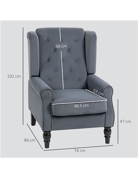 HOMCOM Wingback Accent Chair, Retro Upholstered Button Tufted Occasional Chair for Living Room and Bedroom, Grey - pic 162590 | FastDaddyshop