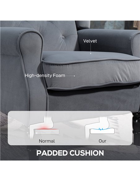 HOMCOM Wingback Accent Chair, Retro Upholstered Button Tufted Occasional Chair for Living Room and Bedroom, Grey - pic 162592 | FastDaddyshop