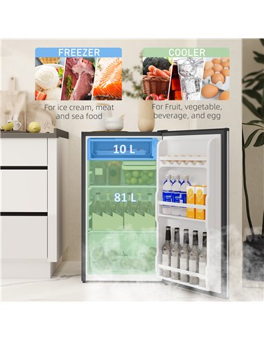HOMCOM 91 Litre Freestanding Under Counter Fridge Freezer, Small Fridge with Chiller Box, Adjustable Thermostat, 47.5cm Wide, Si