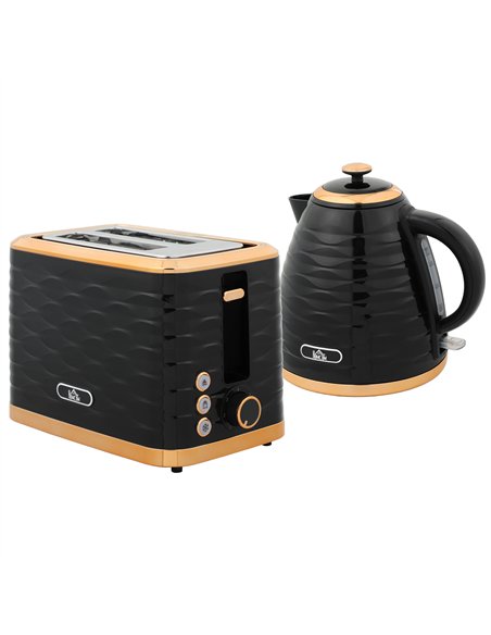 HOMCOM 3000W 1.7L Rapid Boil Kettle & 2 Slice Toaster, Kettle and Toaster Set with 7 Browning Controls and Crumb Tray, Black - pic 162606 | FastDaddyshop