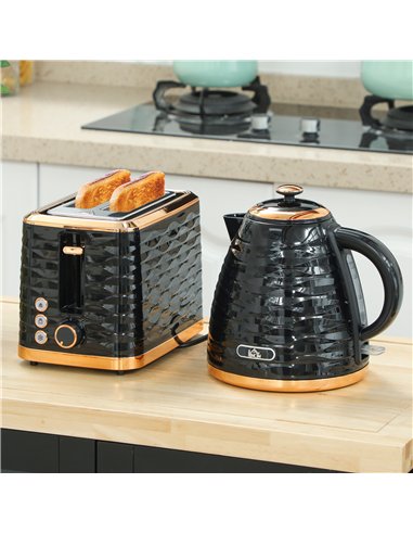HOMCOM 3000W 1.7L Rapid Boil Kettle & 2 Slice Toaster, Kettle and Toaster Set with 7 Browning Controls and Crumb Tray, Black