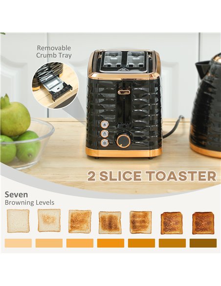 HOMCOM 3000W 1.7L Rapid Boil Kettle & 2 Slice Toaster, Kettle and Toaster Set with 7 Browning Controls and Crumb Tray, Black - pic 162610 | FastDaddyshop