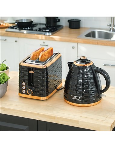 HOMCOM 3000W 1.7L Rapid Boil Kettle & 2 Slice Toaster, Kettle and Toaster Set with 7 Browning Controls and Crumb Tray, Black