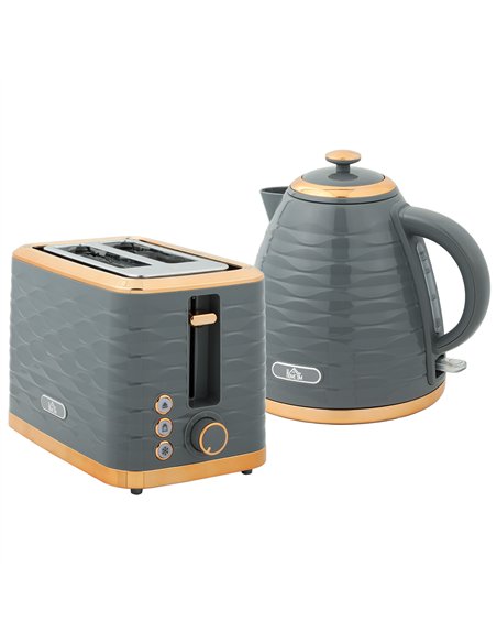 HOMCOM 3000W 1.7L Rapid Boil Kettle & 2 Slice Toaster, Kettle and Toaster Set with 7 Browning Controls and Crumb Tray, Grey - pic 162615 | FastDaddyshop