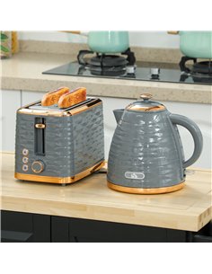 HOMCOM 3000W 1.7L Rapid Boil Kettle & 2 Slice Toaster, Kettle and Toaster Set with 7 Browning Controls and Crumb Tray, Grey 2