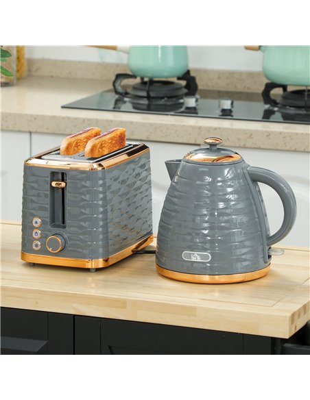 HOMCOM 3000W 1.7L Rapid Boil Kettle & 2 Slice Toaster, Kettle and Toaster Set with 7 Browning Controls and Crumb Tray, Grey - pic 162616 | FastDaddyshop