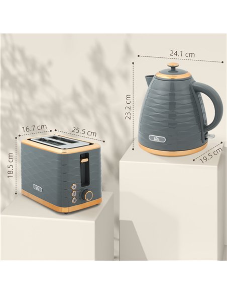 HOMCOM 3000W 1.7L Rapid Boil Kettle & 2 Slice Toaster, Kettle and Toaster Set with 7 Browning Controls and Crumb Tray, Grey - pic 162617 | FastDaddyshop
