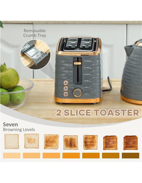 HOMCOM 3000W 1.7L Rapid Boil Kettle & 2 Slice Toaster, Kettle and Toaster Set with 7 Browning Controls and Crumb Tray, Grey - pic 162619 | FastDaddyshop
