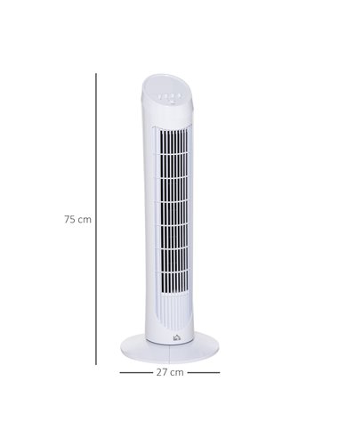 Homcom 30" Ultra Slim Indoor Oscillating Tower Fan with 3 Speed Mode, Noise Reduction, White