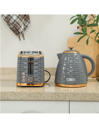 HOMCOM 3000W 1.7L Rapid Boil Kettle & 2 Slice Toaster, Kettle and Toaster Set with 7 Browning Controls and Crumb Tray, Grey