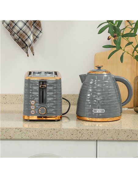 HOMCOM 3000W 1.7L Rapid Boil Kettle & 2 Slice Toaster, Kettle and Toaster Set with 7 Browning Controls and Crumb Tray, Grey - pic 162621 | FastDaddyshop