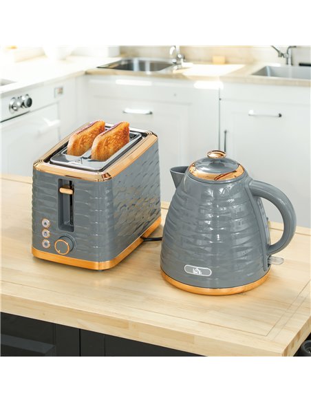 HOMCOM 3000W 1.7L Rapid Boil Kettle & 2 Slice Toaster, Kettle and Toaster Set with 7 Browning Controls and Crumb Tray, Grey - pic 162622 | FastDaddyshop
