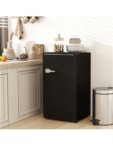 HOMCOM Under Counter Fridge, 85L Small Retro Refrigerator with Chiller Box, Adjustable Thermostat, Glass Shelves, Black