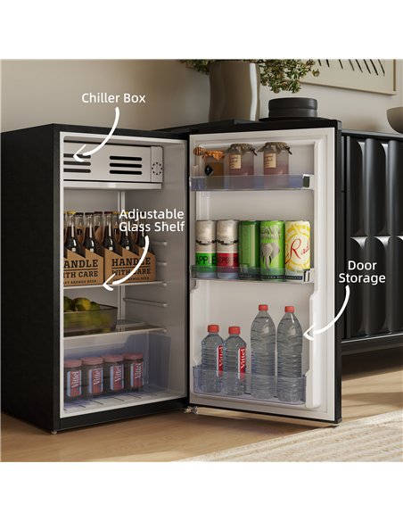 HOMCOM Under Counter Fridge, 85L Small Retro Refrigerator with Chiller Box, Adjustable Thermostat, Glass Shelves, Black - pic 162627 | FastDaddyshop