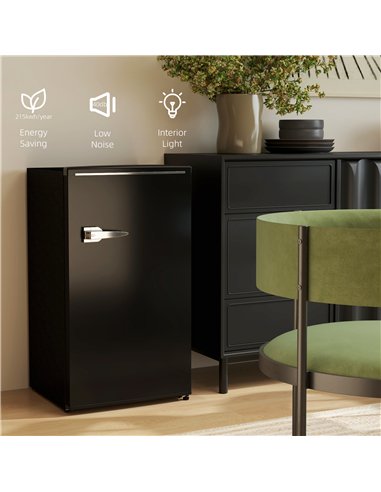 HOMCOM Under Counter Fridge, 85L Small Retro Refrigerator with Chiller Box, Adjustable Thermostat, Glass Shelves, Black