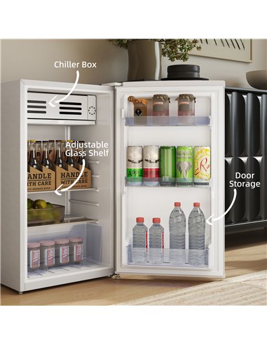 HOMCOM Under Counter Fridge, 85L Small Retro Refrigerator with Chiller Box, Adjustable Thermostat, Glass Shelves, White