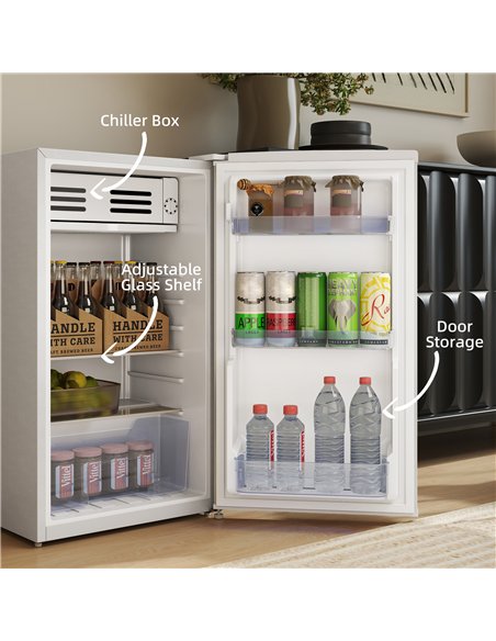 HOMCOM Under Counter Fridge, 85L Small Retro Refrigerator with Chiller Box, Adjustable Thermostat, Glass Shelves, White - pic 162636 | FastDaddyshop