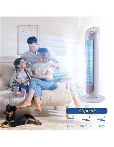 HOMCOM 30" Oscillating Tower Fan 3 Speed Mode Ultra Slim Indoor Air Refresher Cooling Machine Noise Reduction - White