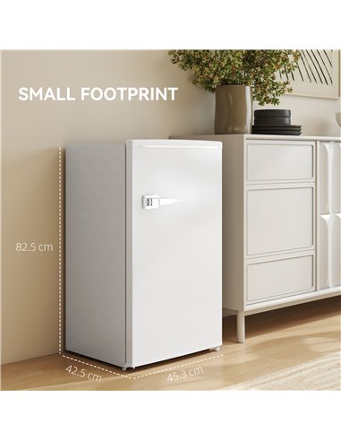 HOMCOM Under Counter Fridge, 85L Small Retro Refrigerator with Chiller Box, Adjustable Thermostat, Glass Shelves, White