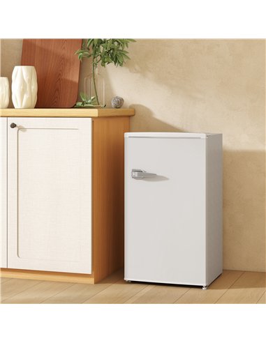 HOMCOM Under Counter Fridge, 85L Small Retro Refrigerator with Chiller Box, Adjustable Thermostat, Glass Shelves, White