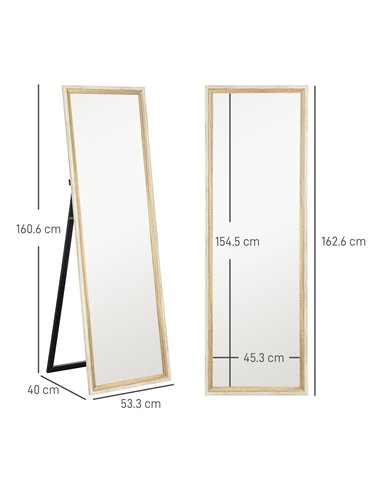 HOMCOM 162.6 cm Two-Tone Full Length Mirror - White/Oak-Tone