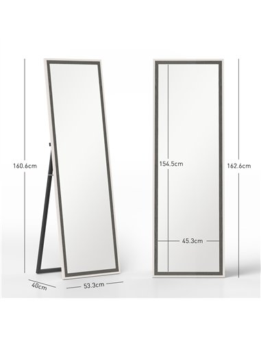 HOMCOM 162.6 cm Two-Tone Full Length Mirror - White/Grey-Tone