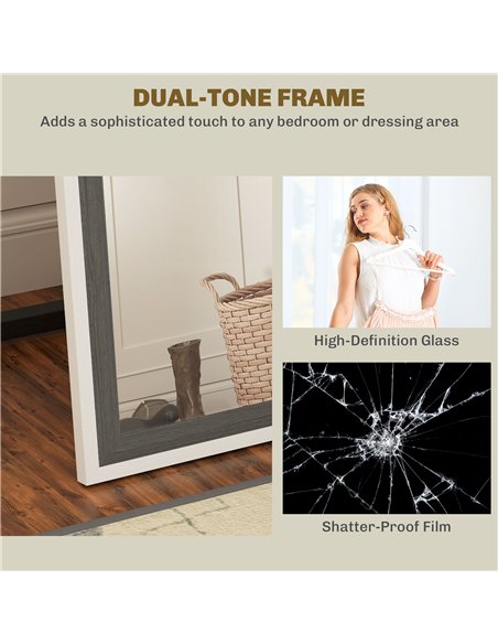 HOMCOM 162.6 cm Two-Tone Full Length Mirror - White/Grey-Tone - pic 162655 | FastDaddyshop