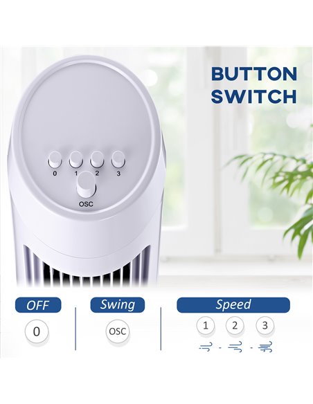 HOMCOM 30" Oscillating Tower Fan 3 Speed Mode Ultra Slim Indoor Air Refresher Cooling Machine Noise Reduction - White - pic 16266 | FastDaddyshop