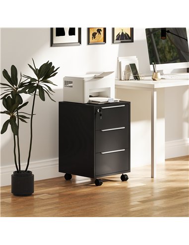 HOMCOM Three-Drawer Locking Filing Cabinet - Black