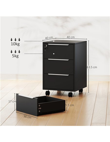 HOMCOM Three-Drawer Locking Filing Cabinet - Black - pic 162662 | FastDaddyshop