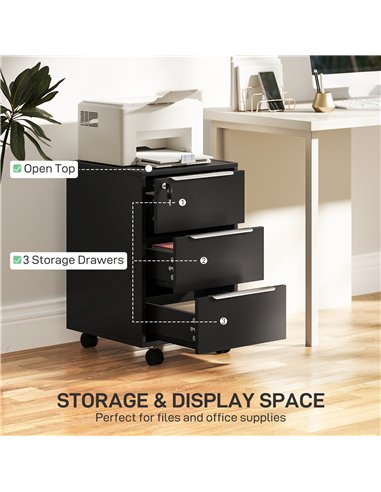 HOMCOM Three-Drawer Locking Filing Cabinet - Black