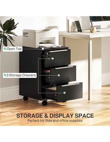 HOMCOM Three-Drawer Locking Filing Cabinet - Black - pic 162663 | FastDaddyshop