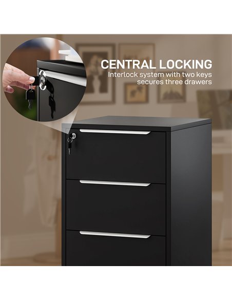 HOMCOM Three-Drawer Locking Filing Cabinet - Black - pic 162667 | FastDaddyshop