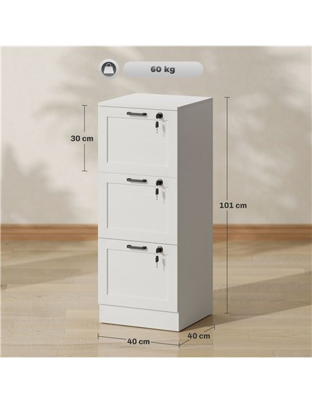 HOMCOM 3-Drawer Filing Cabinet with Lock - White - pic 162671 | FastDaddyshop