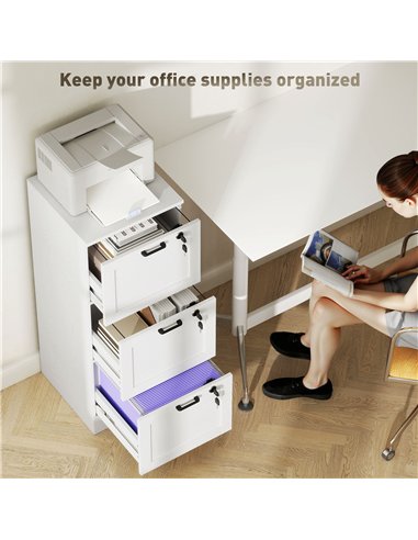 HOMCOM 3-Drawer Filing Cabinet with Lock - White
