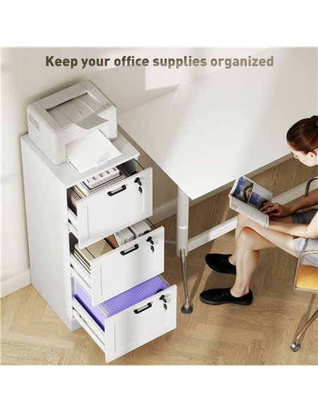 HOMCOM 3-Drawer Filing Cabinet with Lock - White - pic 162672 | FastDaddyshop