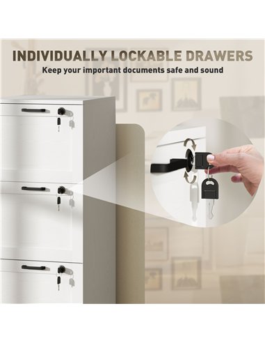 HOMCOM 3-Drawer Filing Cabinet with Lock - White