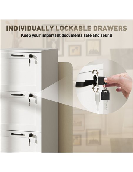 HOMCOM 3-Drawer Filing Cabinet with Lock - White - pic 162674 | FastDaddyshop