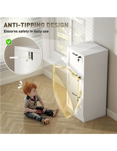 HOMCOM 3-Drawer Filing Cabinet with Lock - White - pic 162675 | FastDaddyshop