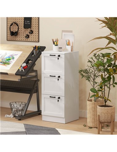 HOMCOM 3-Drawer Filing Cabinet with Lock - White