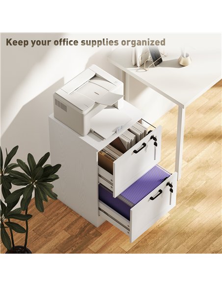 HOMCOM 2-Drawer Filing Cabinet with Lock - White - pic 162681 | FastDaddyshop