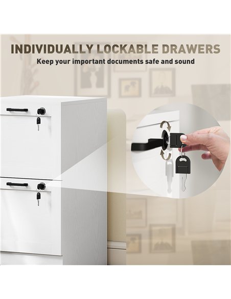 HOMCOM 2-Drawer Filing Cabinet with Lock - White - pic 162683 | FastDaddyshop