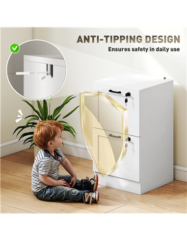 HOMCOM 2-Drawer Filing Cabinet with Lock - White