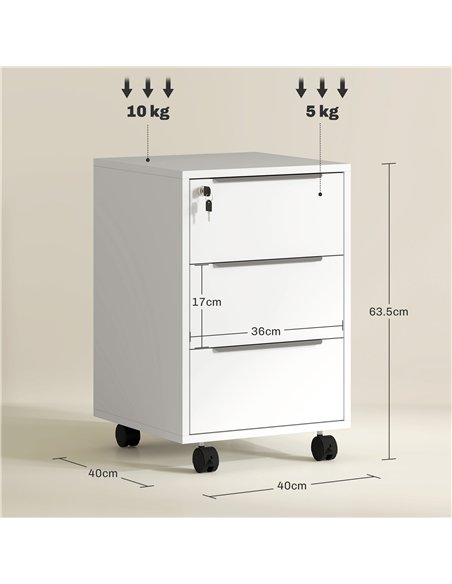 HOMCOM Three-Drawer Locking Filing Cabinet - White - pic 162689 | FastDaddyshop