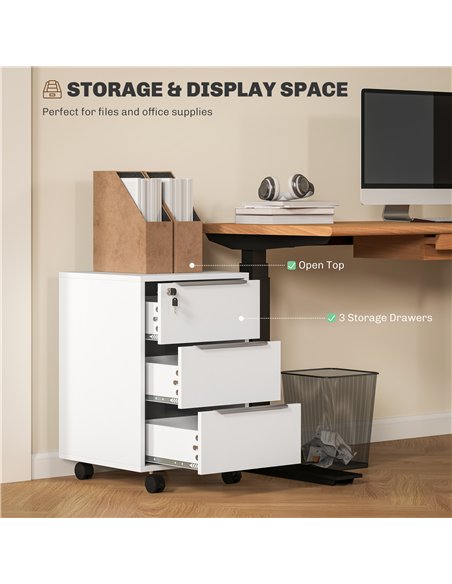 HOMCOM Three-Drawer Locking Filing Cabinet - White - pic 162690 | FastDaddyshop