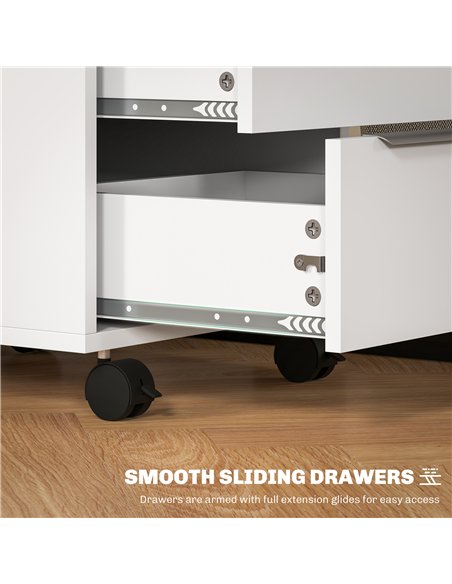 HOMCOM Three-Drawer Locking Filing Cabinet - White - pic 162692 | FastDaddyshop