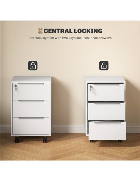 HOMCOM Three-Drawer Locking Filing Cabinet - White - pic 162693 | FastDaddyshop