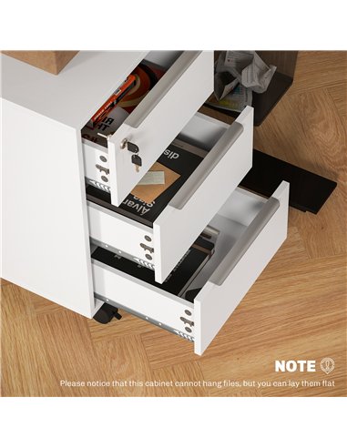 HOMCOM Three-Drawer Locking Filing Cabinet - White