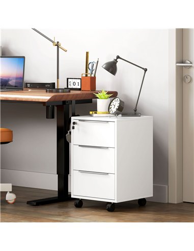 HOMCOM Three-Drawer Locking Filing Cabinet - White